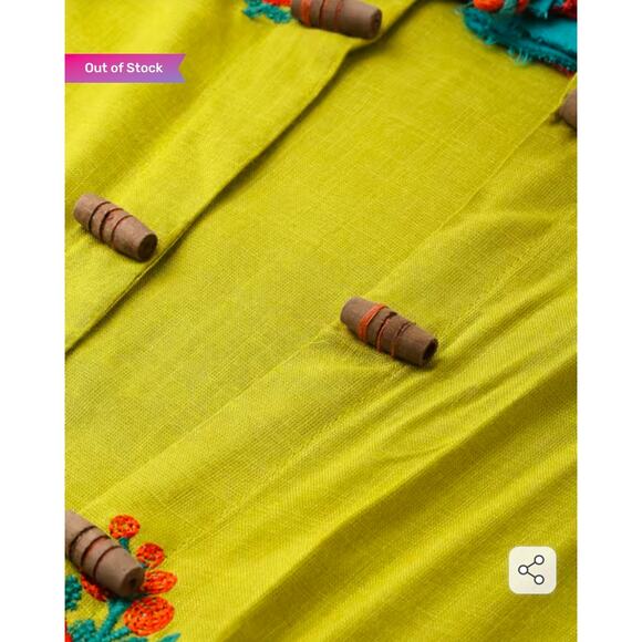 Neerus Green Embroidered A Line Kurta w/ Jacket Maxi Bell Sleeve Womens XXL 2XL - Picture 3 of 10